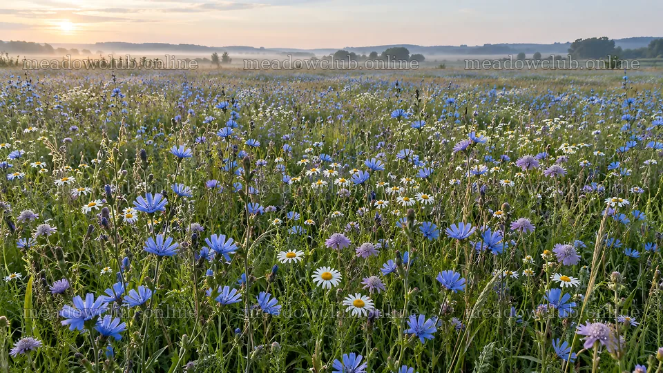 Colorful Wildflowers Across a Misty Meadow at Sunrise – meadow photos 10324x5812
