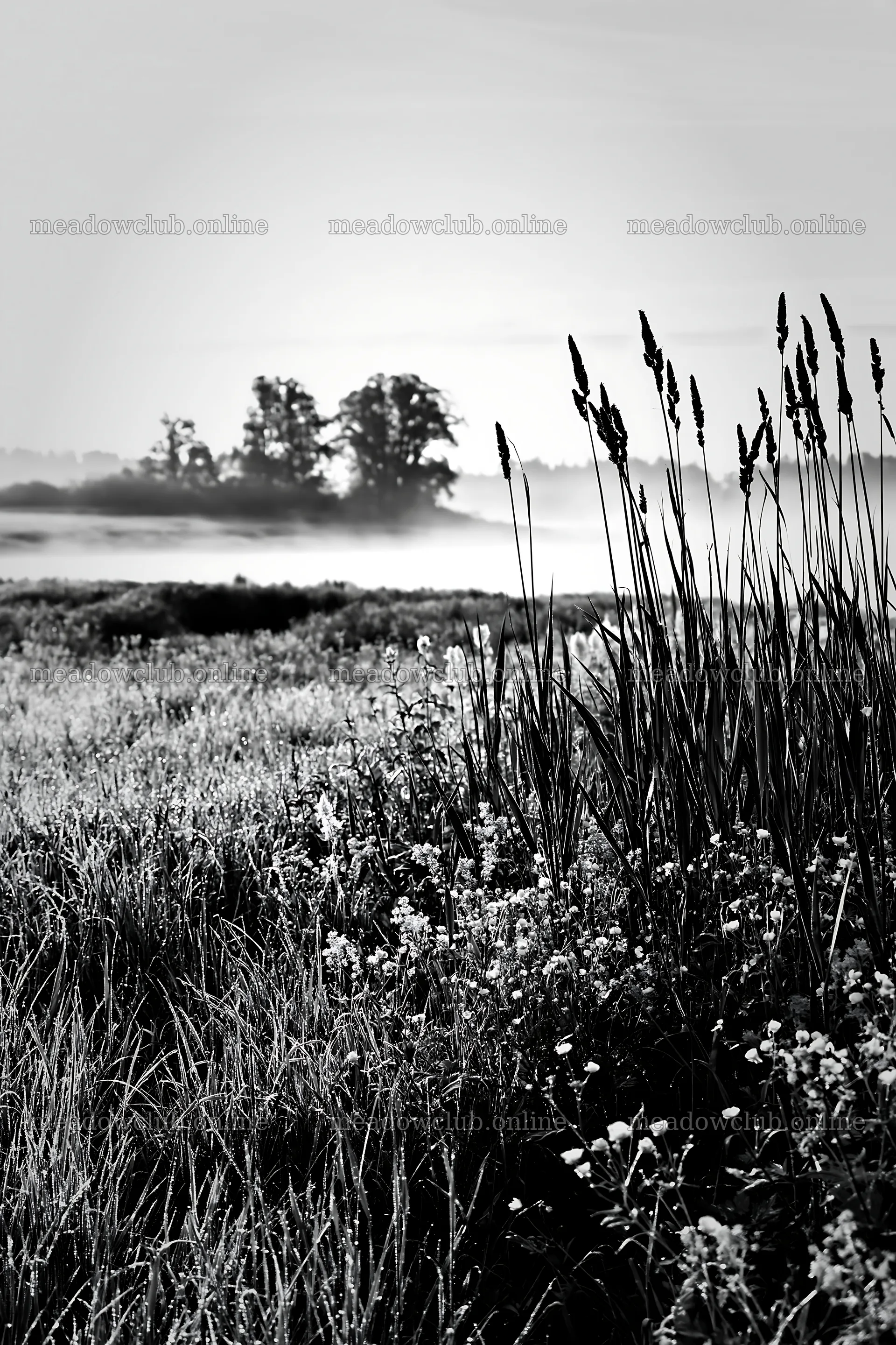 Saga floodplain meadow with reeds and misty background – meadow photos 6480x9722