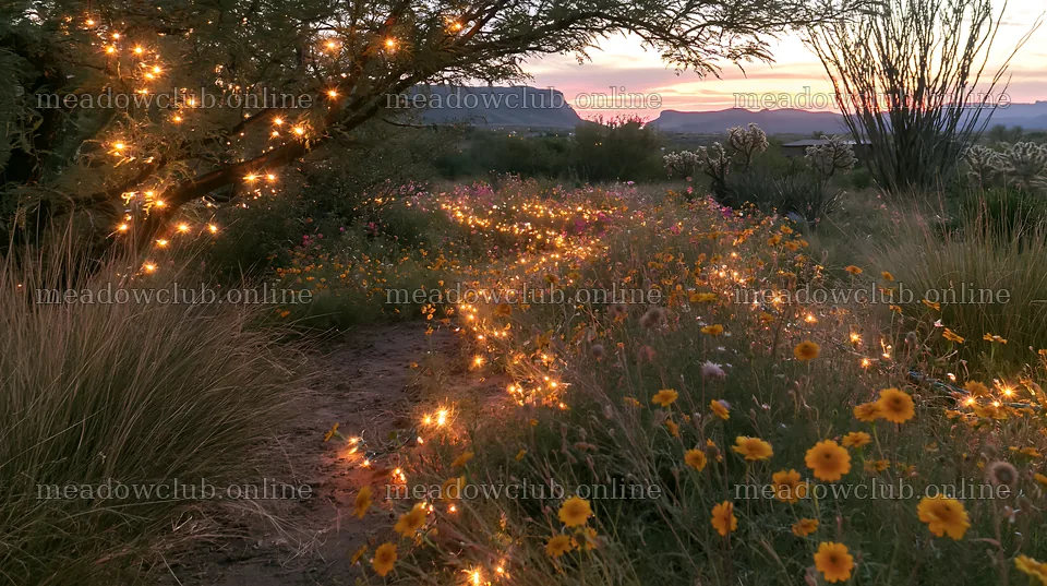 Christmas meadow with drought tolerant stems and garland – meadow photos 10608x5938