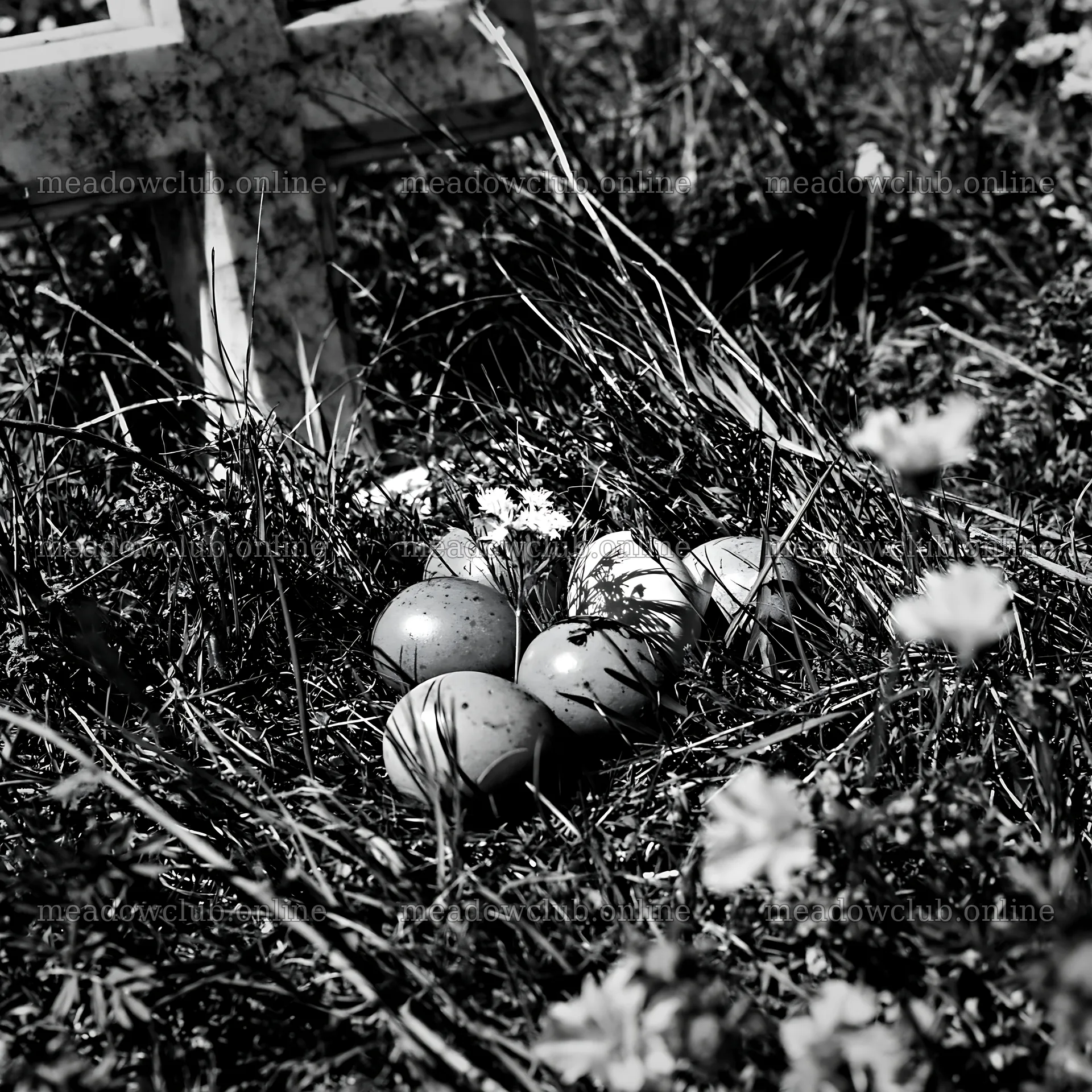 White Christian cross in a Christmas meadow with colorful eggs – meadow photos 7938x7938