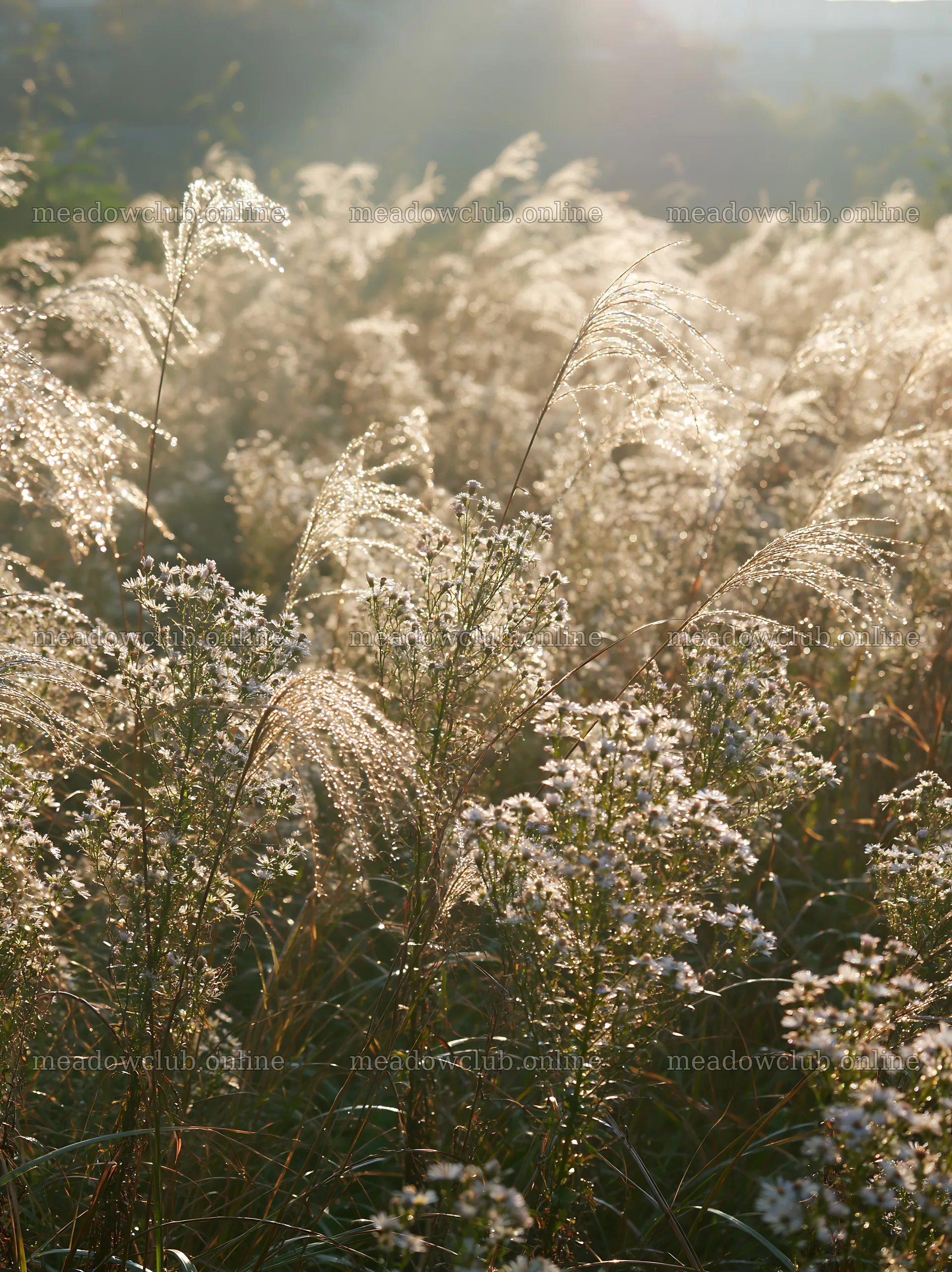 Tokyo urban biodiversity meadow with seedheads in sunlight – meadow photos 6866x9174