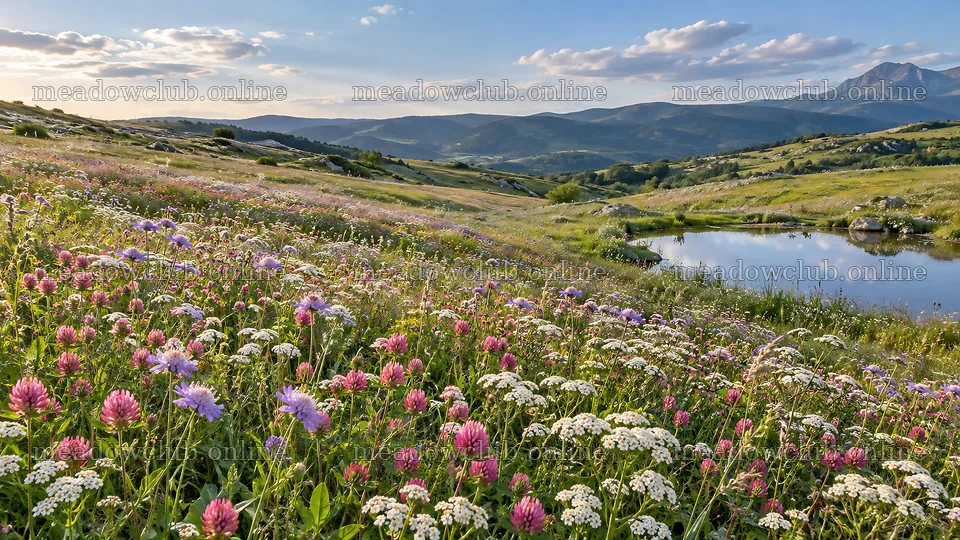 Wildflower Meadow Beside a Mountain Pond – meadow photos 10324x5812