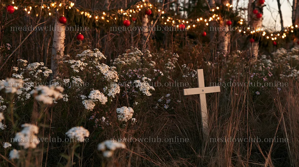 Christian cross in meadow with flowers and lights at sunrise – meadow photos 10608x5938