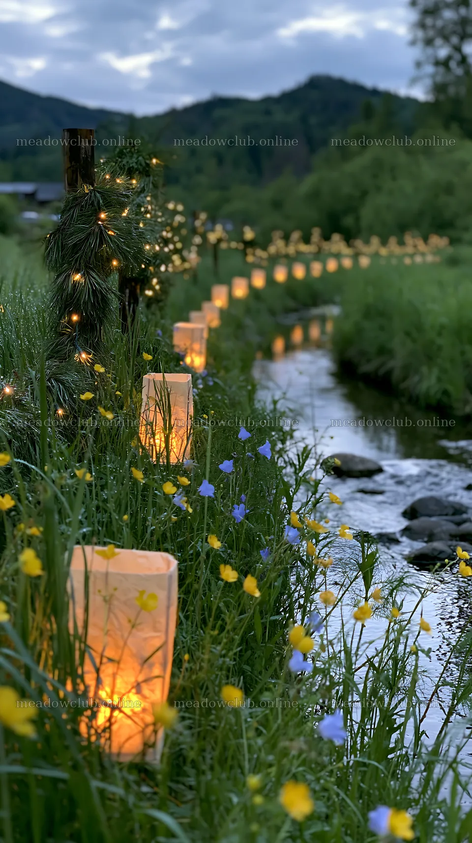 Lanterns along a stream in a meadow during Christmas time – meadow photos 5938x10608