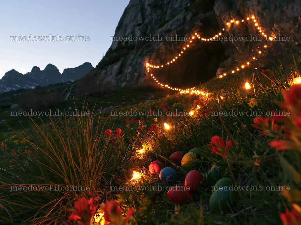 Christian lights beside cave in meadow during sunset – meadow photos 9174x6866