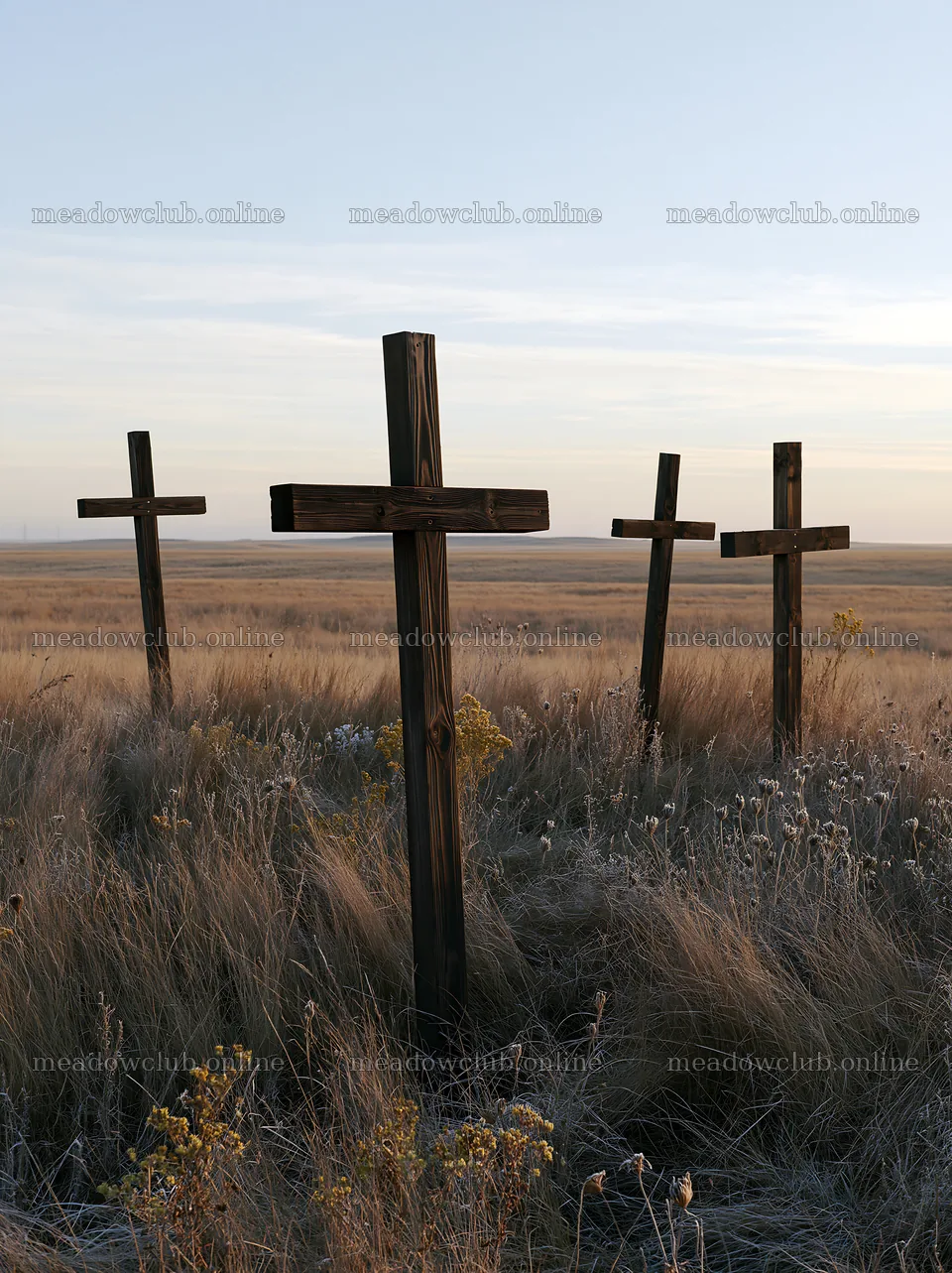 Wooden crosses in a meadow during winter – meadow photos 6866x9174