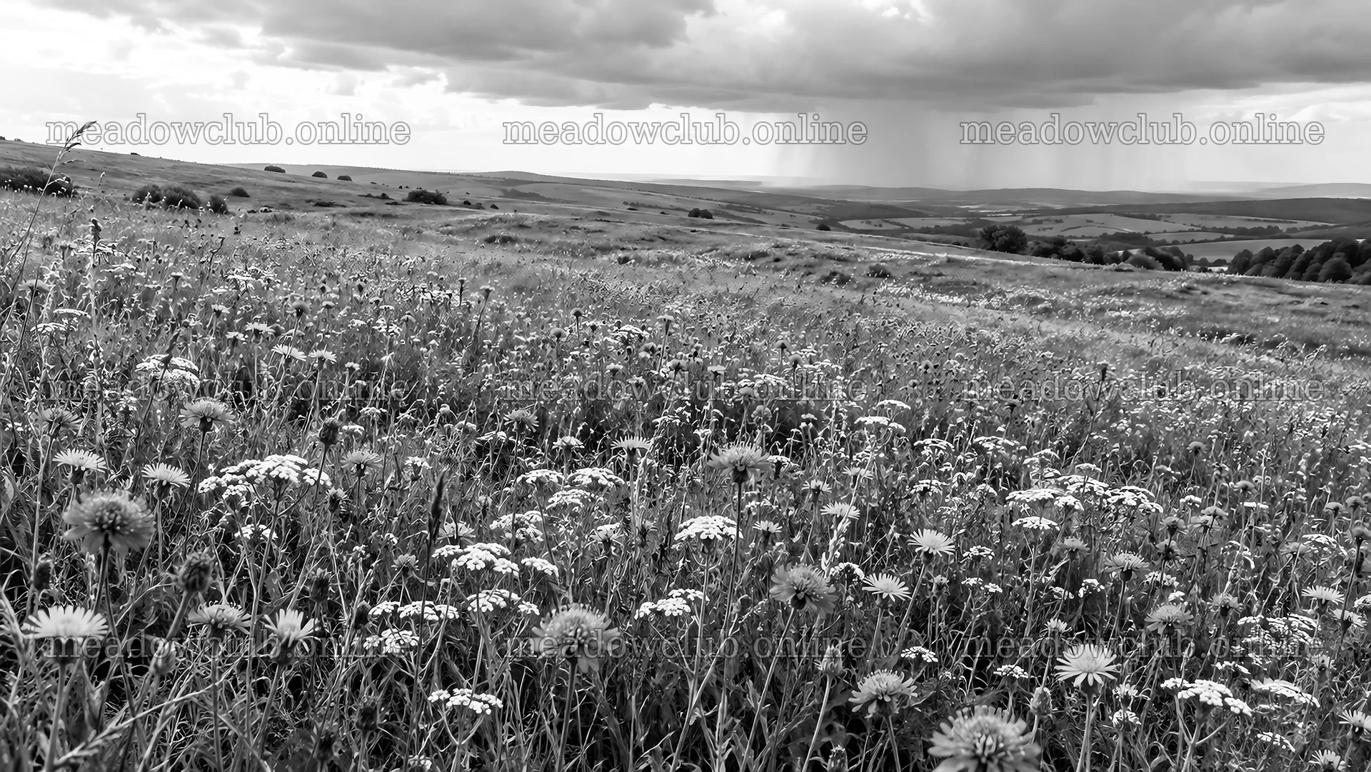 Flowering Meadow Beneath a Rainstorm – meadow photos 10324x5812