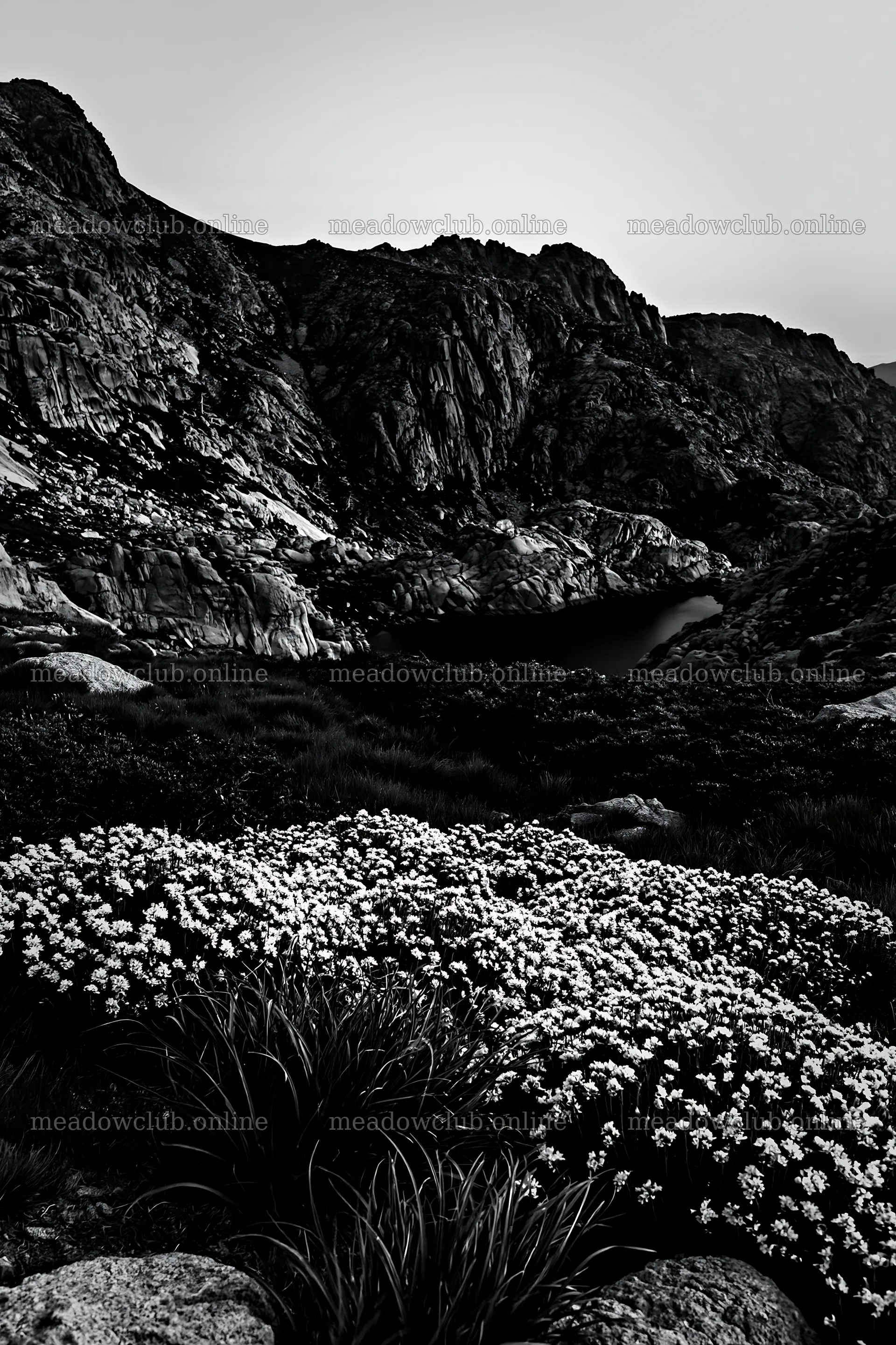 Moonlit meadow with flowers and mountains in the background – meadow photos 6480x9722