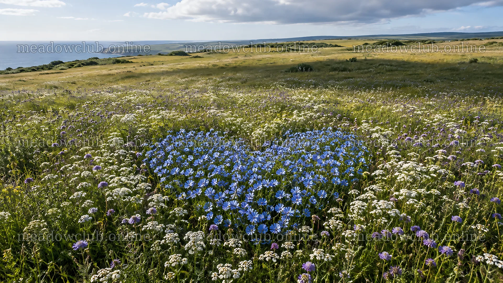 Heart-Shaped Blue Flowers in a Coastal Meadow – meadow photos 10324x5812