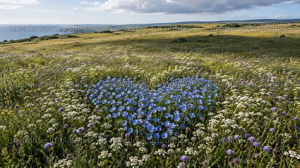 Heart-Shaped Blue Flowers in a Coastal Meadow – meadow photos 10324x5812
