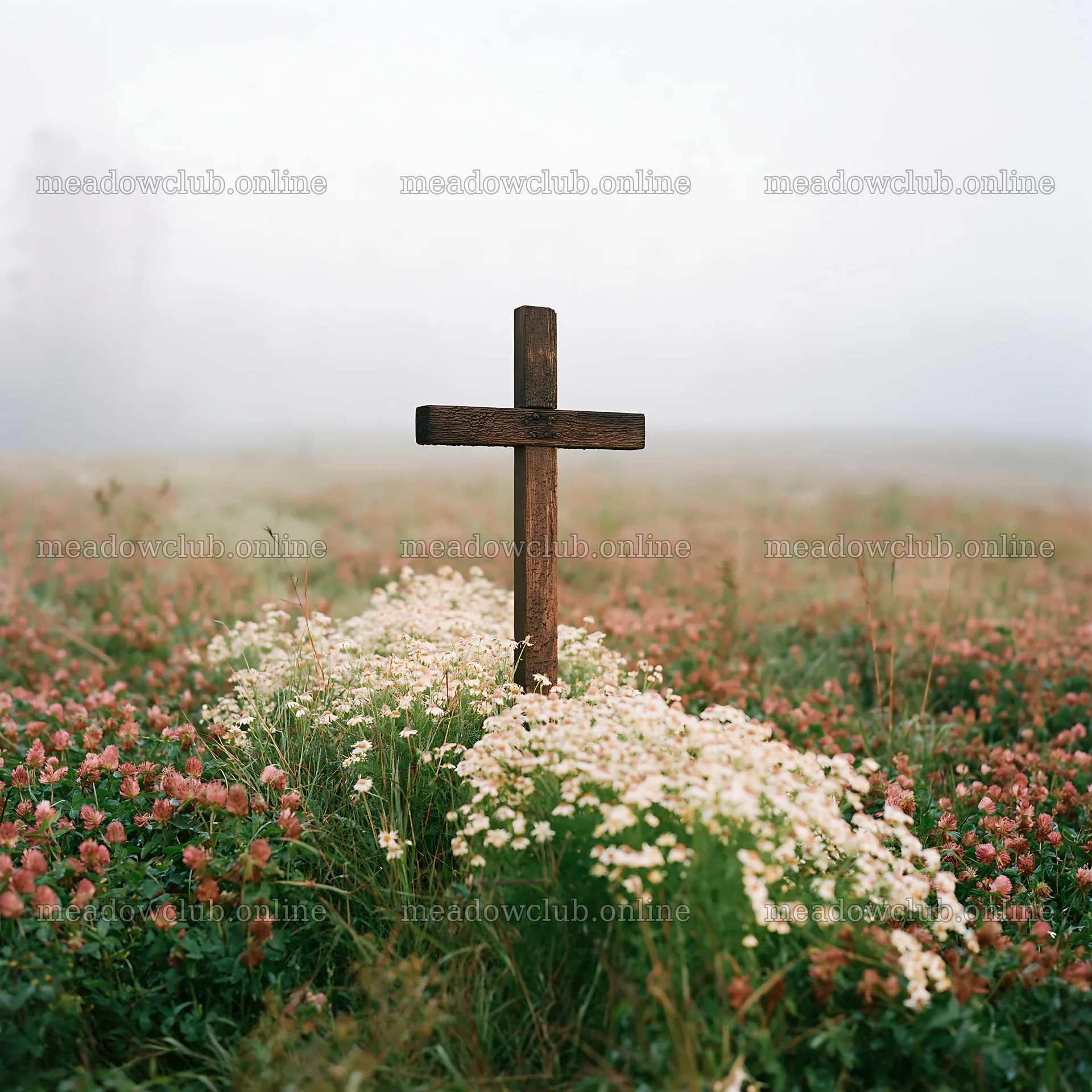 Christian cross in Christmas meadow with flowers – meadow photos 7938x7938