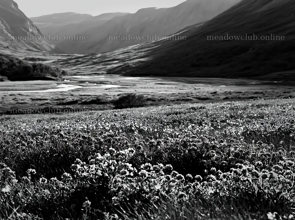Climate-resilient meadow with wildflowers in a valley – meadow photos 9174x6866