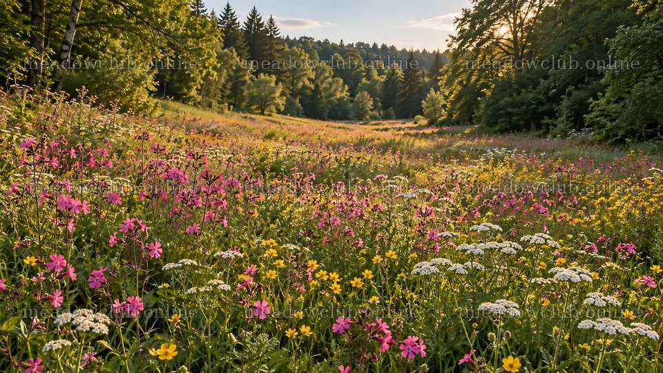 Wildflower Meadow in a Sunlit Forest Clearing – meadow photos 10324x5812