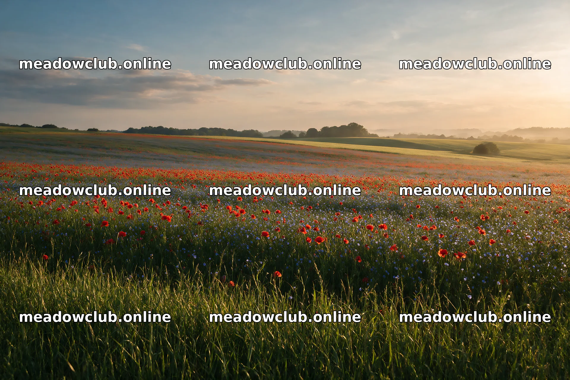 Poppy flax meadow during sunset with blooming flowers – meadow photos 9722x6480