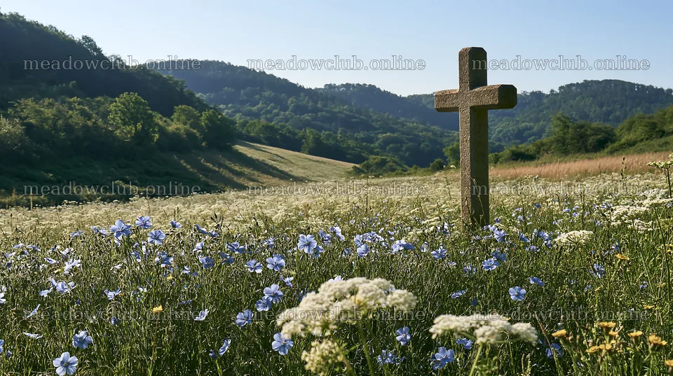 Christian cross in a meadow filled with flowers – meadow photos 10608x5938