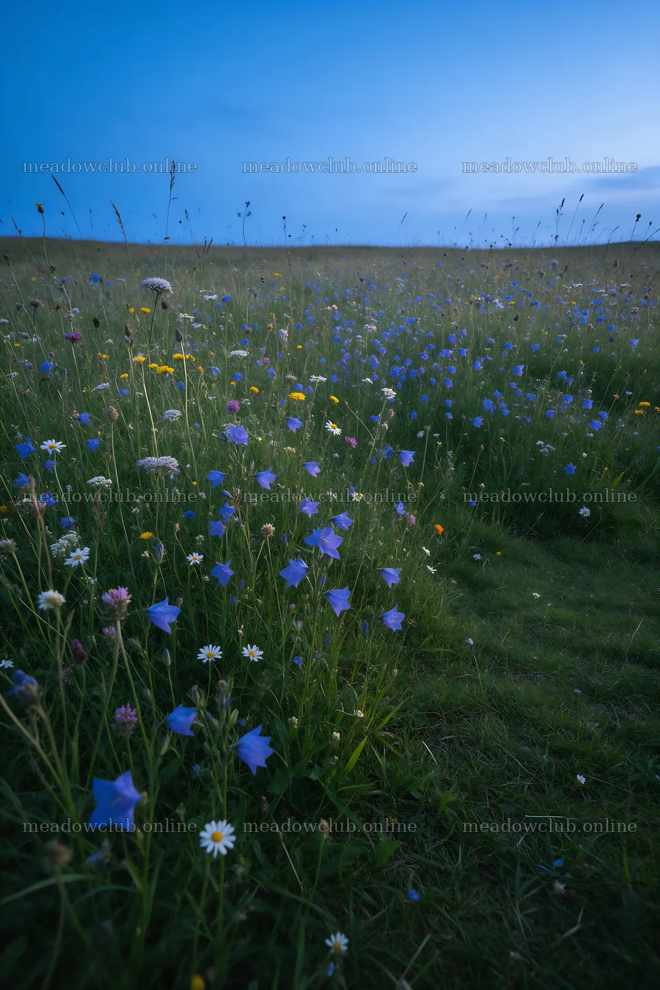 Limestone meadow with wildflowers under a blue sky – meadow photos 6480x9722