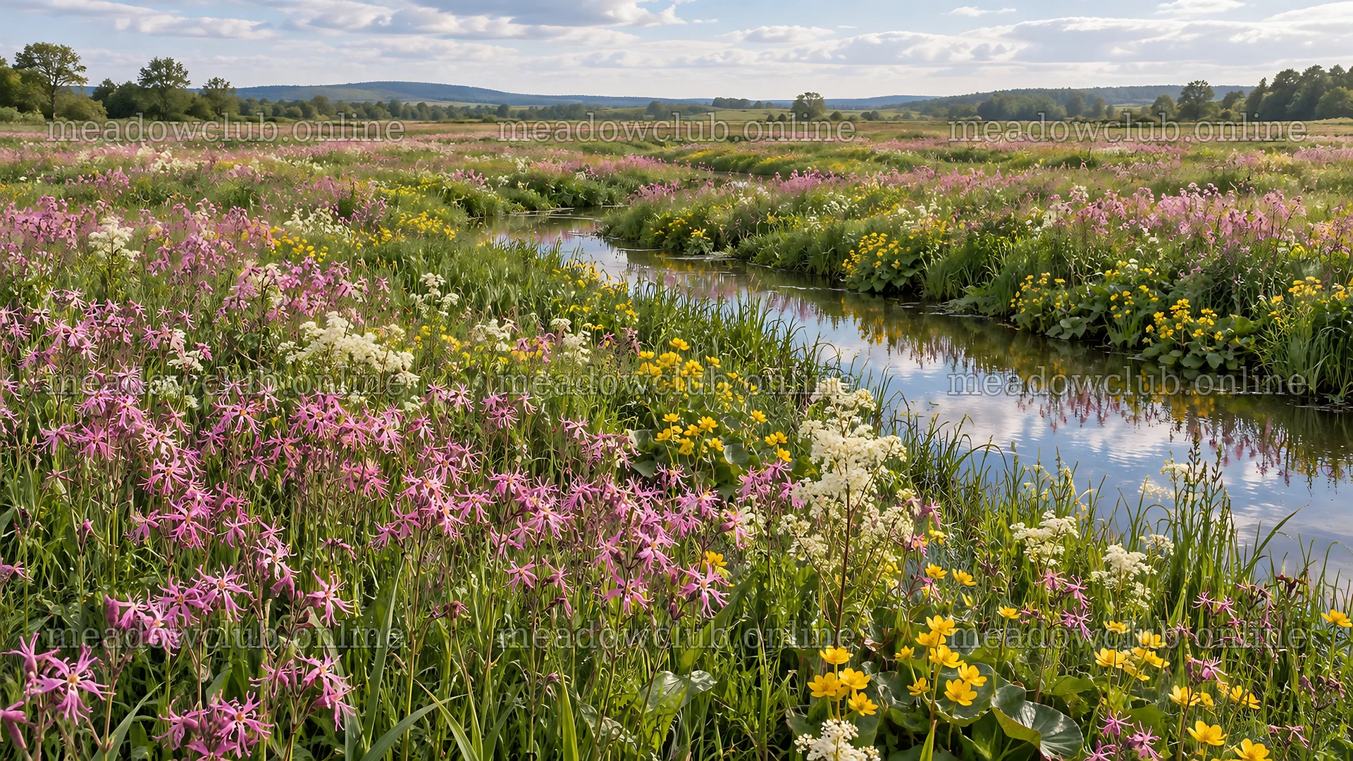 Colorful Wildflowers Along a Meadow Stream – meadow photos 10324x5812