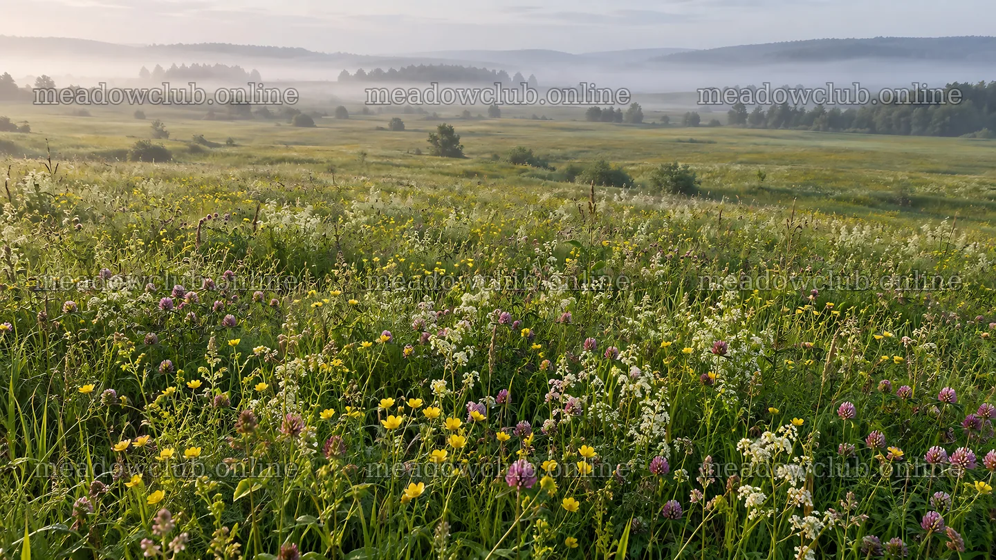 Wildflower Meadow in Morning Mist – meadow photos 10324x5812