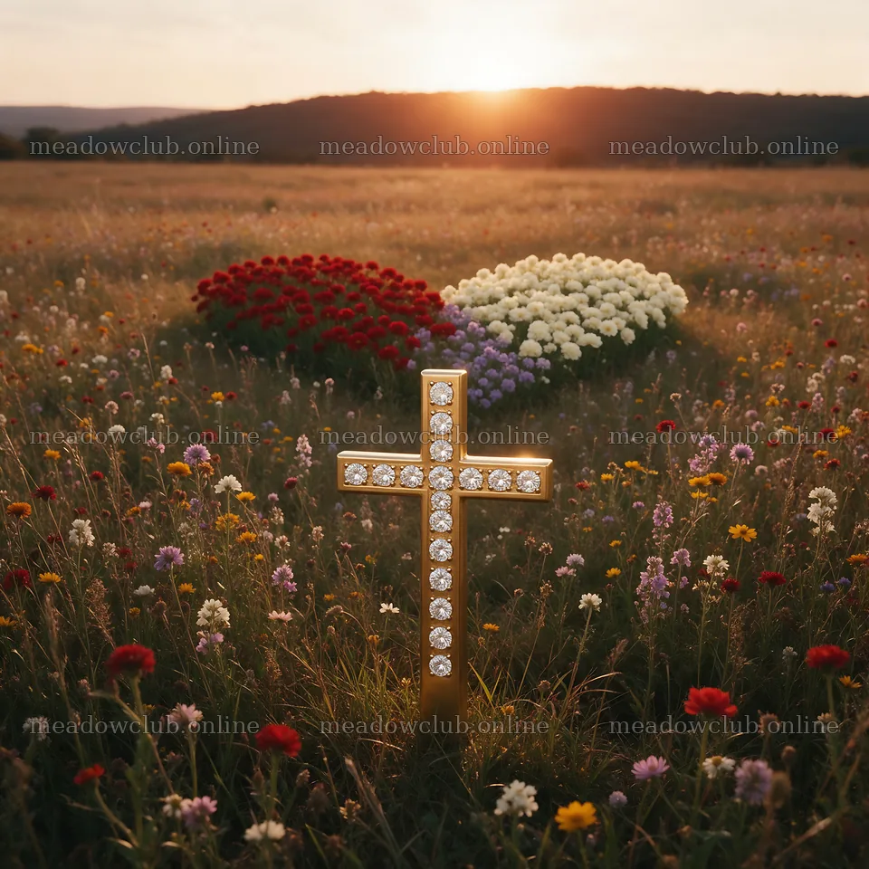 Christian cross in autumn meadow with sunlight rays – meadow photos 7938x7938