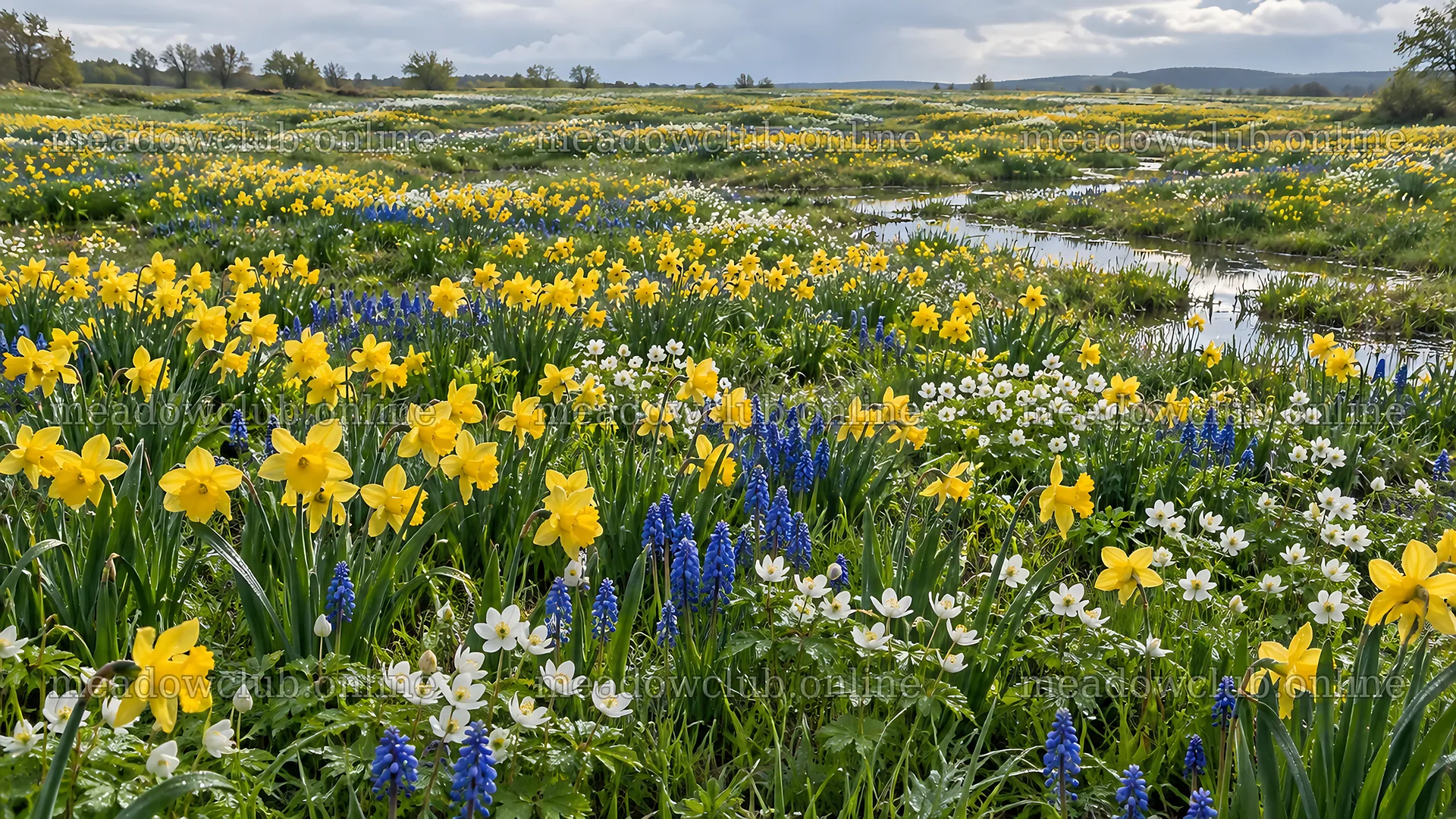 Spring Bulbs Across a Wet Meadow – meadow photos 10324x5812