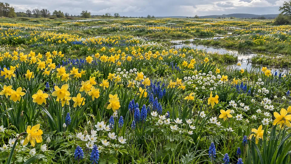 Spring Bulbs Across a Wet Meadow – meadow photos 10324x5812