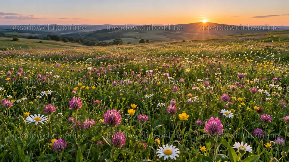 Wildflower Meadow Across Rolling Hills at Sunset – meadow photos 10331x5808
