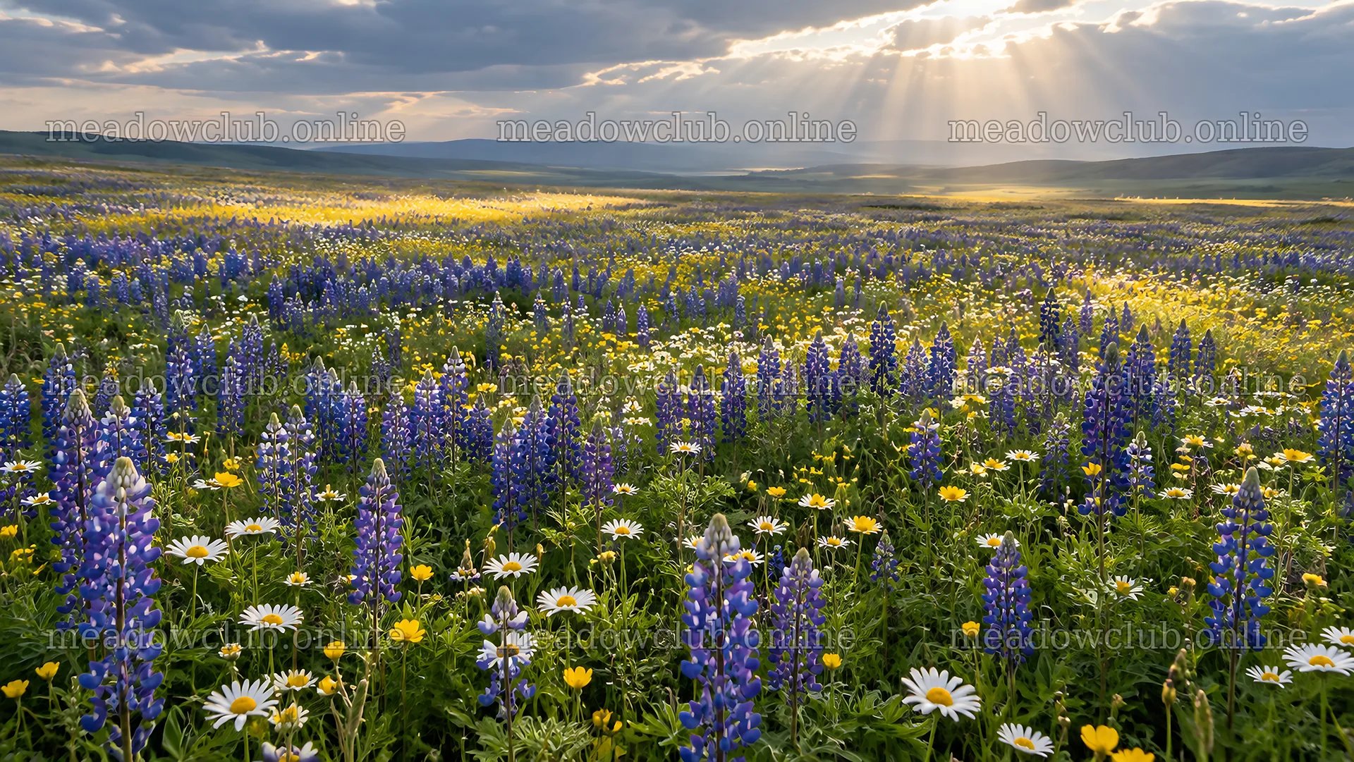 Colorful Wildflowers Beneath Sunlit Clouds – meadow photos 10324x5812