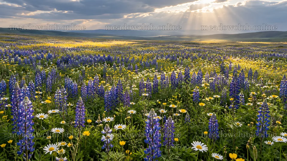 Colorful Wildflowers Beneath Sunlit Clouds – meadow photos 10324x5812