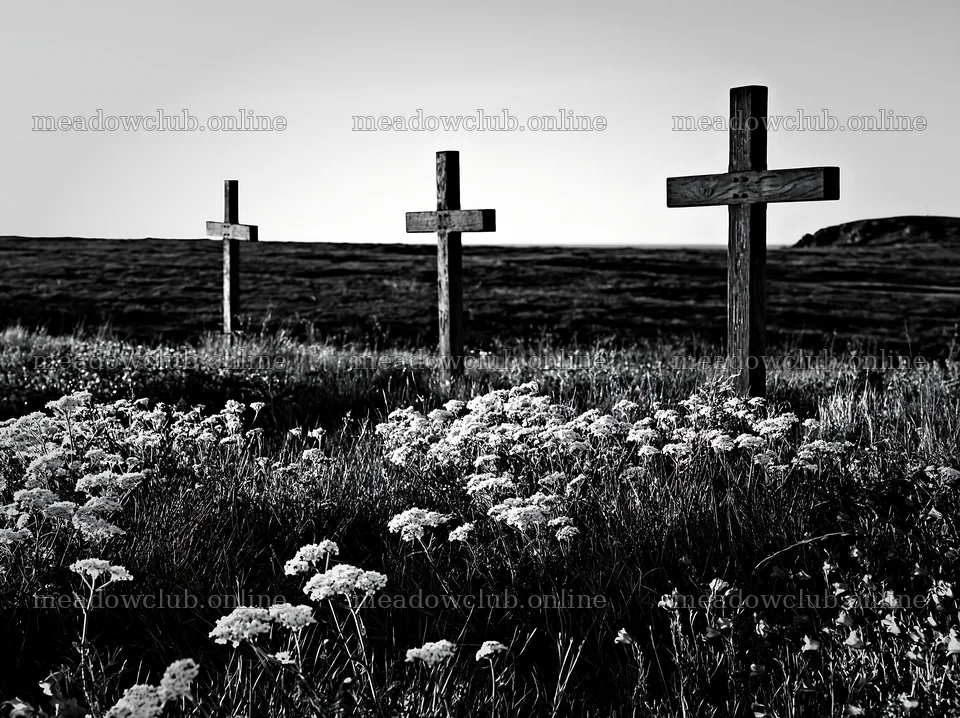 Three Christian crosses in a meadow during the day – meadow photos 9174x6866