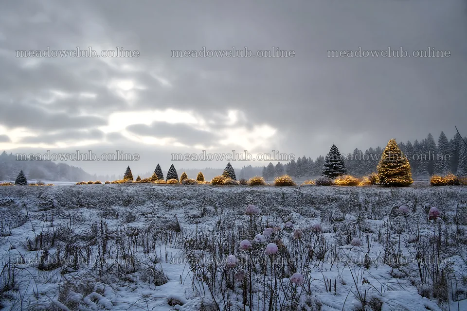 Vibrant Christmas lights across winter meadow – meadow photos 9722x6480