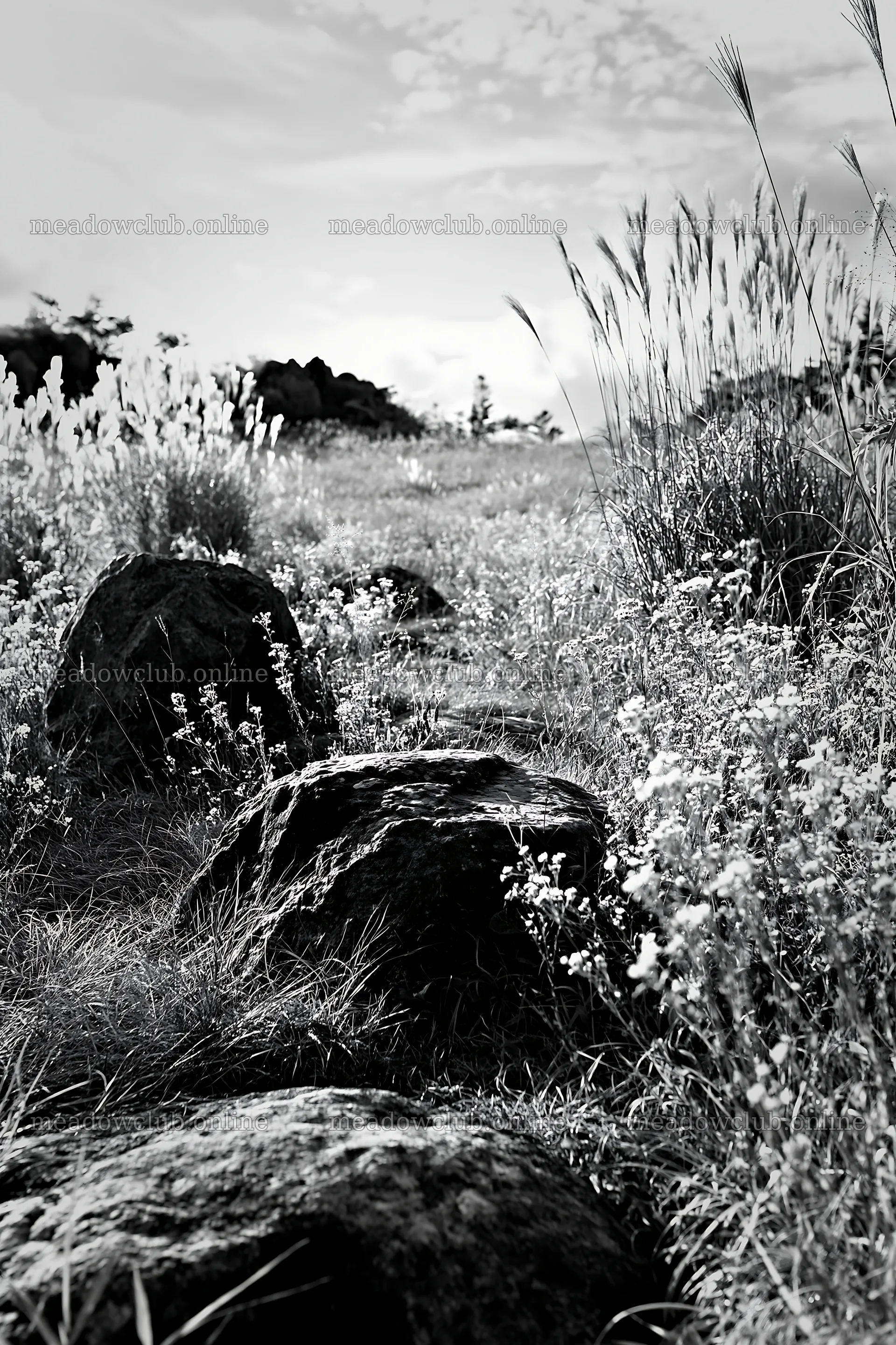 Rewilded Akita silver grass meadow with stones – meadow photos 6480x9722