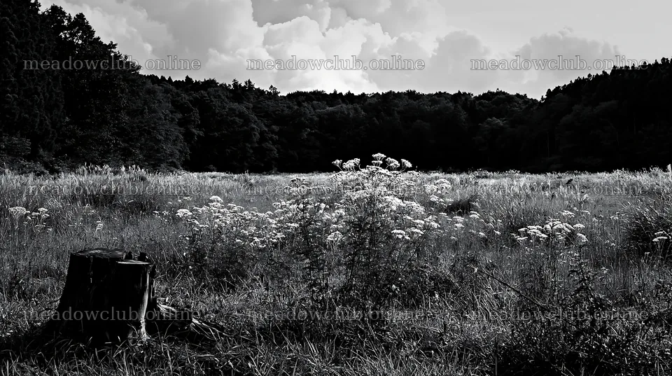 Fukushima native meadow with weathered stump – meadow photos 10608x5938