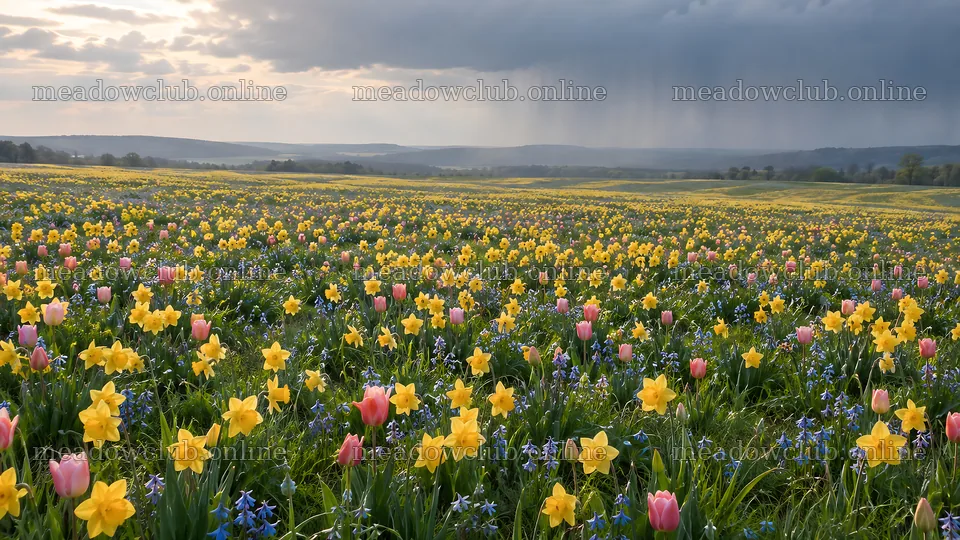 Spring Bulbs Across a Flower-Filled Meadow – meadow photos 10324x5812