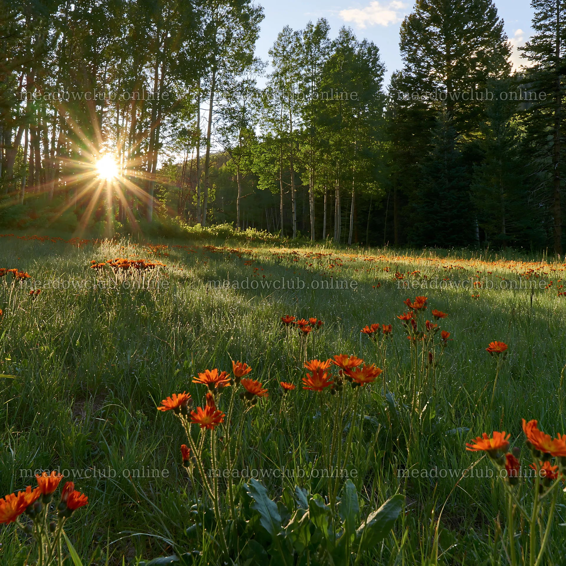 Sunlight shining through trees in a meadow at forest edge – meadow photos 7938x7938