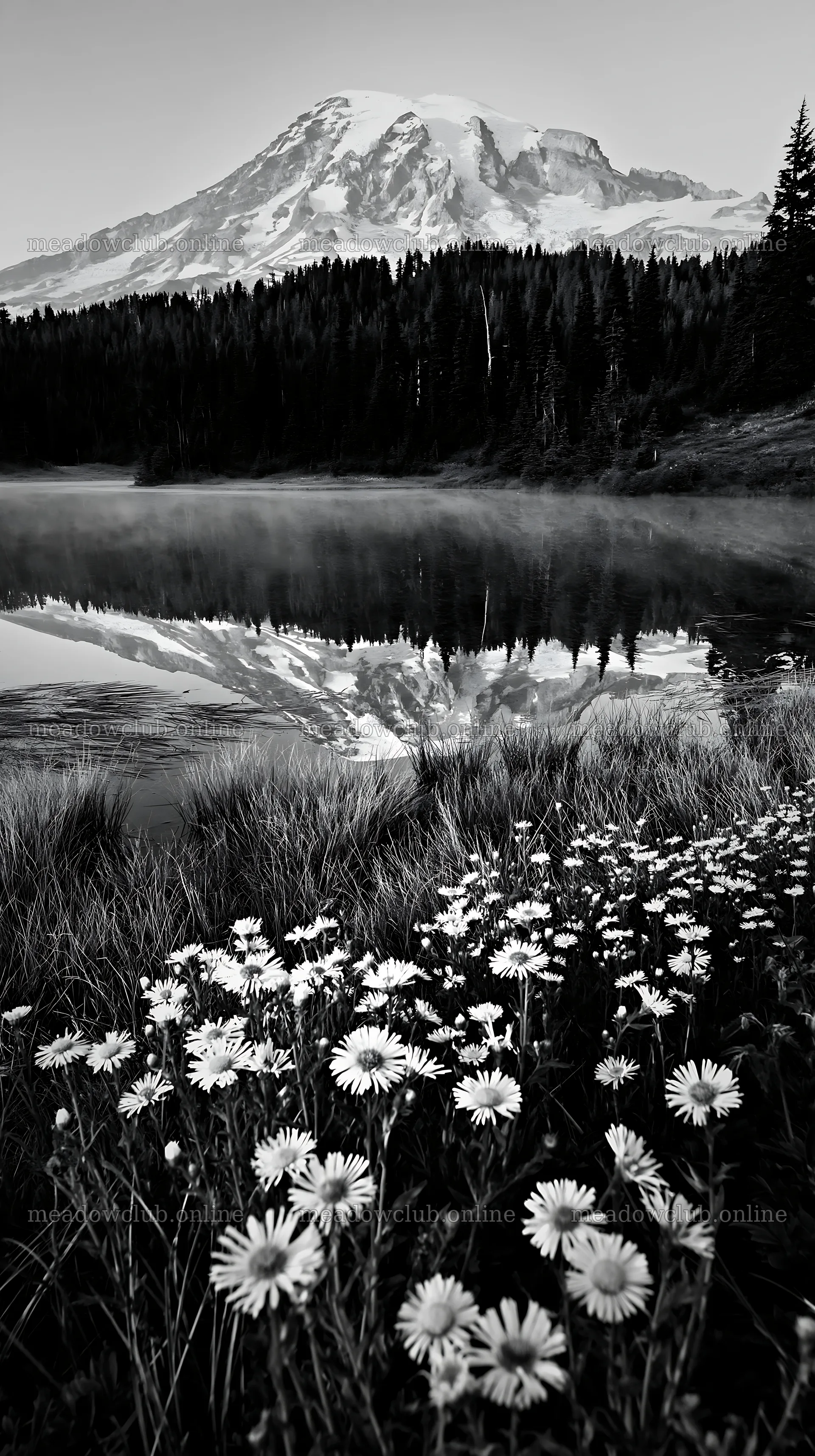 Mount Rainier wildflower meadow at sunrise – meadow photos 5938x10608