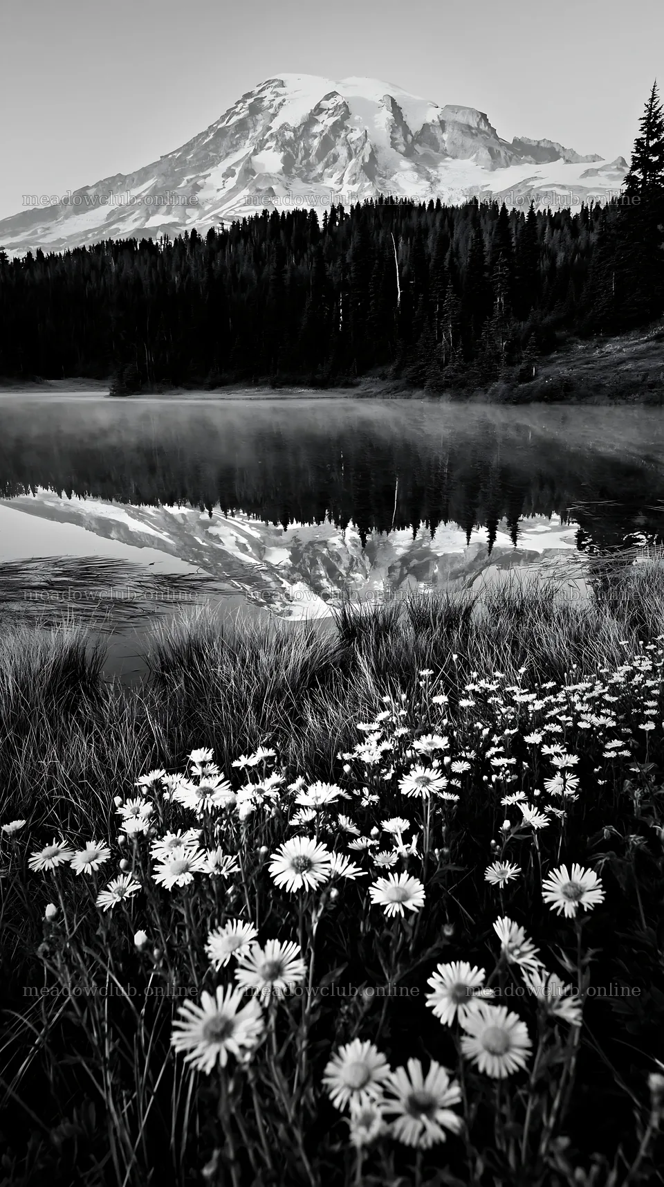 Mount Rainier wildflower meadow at sunrise – meadow photos 5938x10608