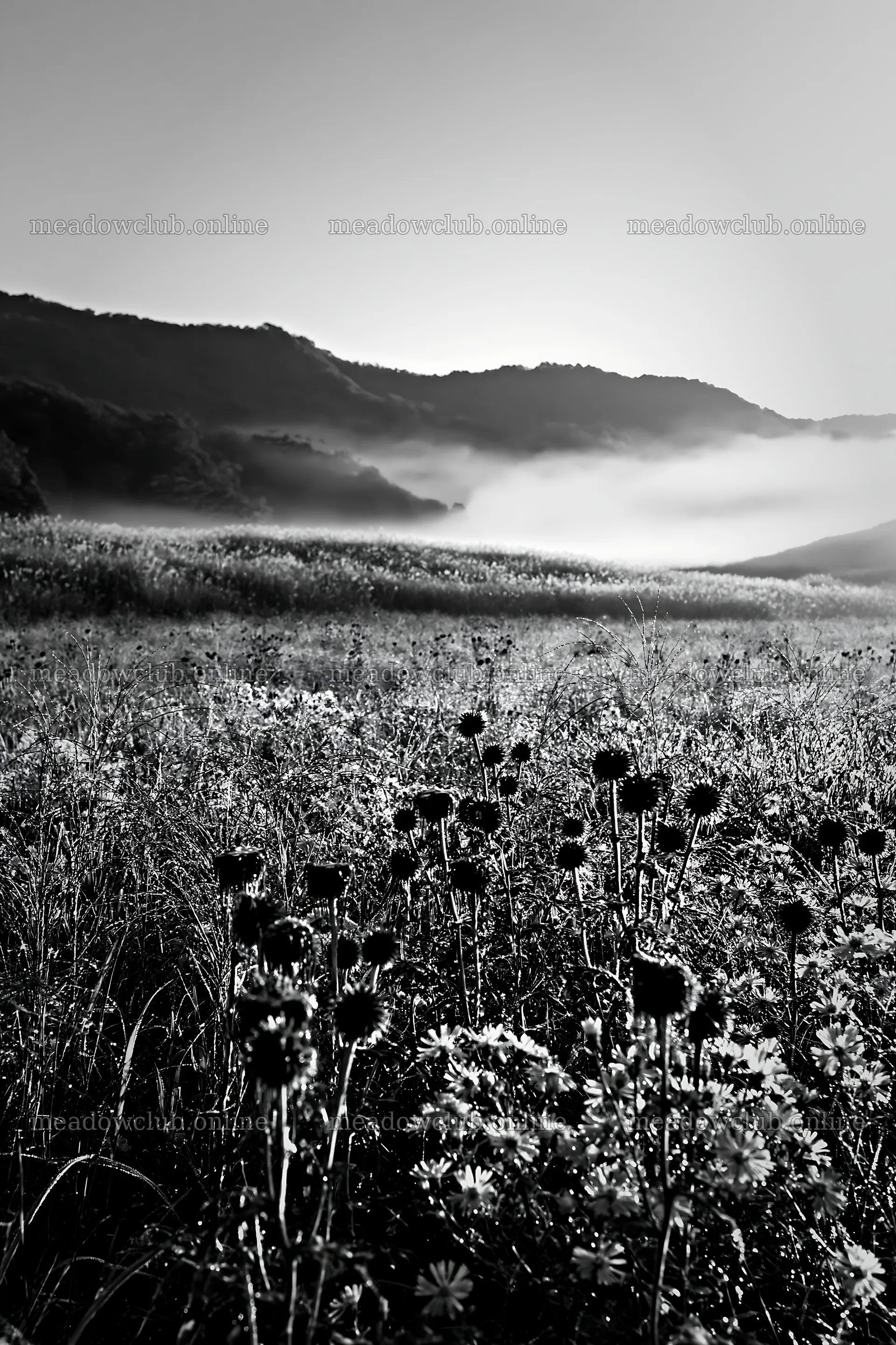 Biodiverse meadow with dew in Nagano at sunrise – meadow photos 6480x9722