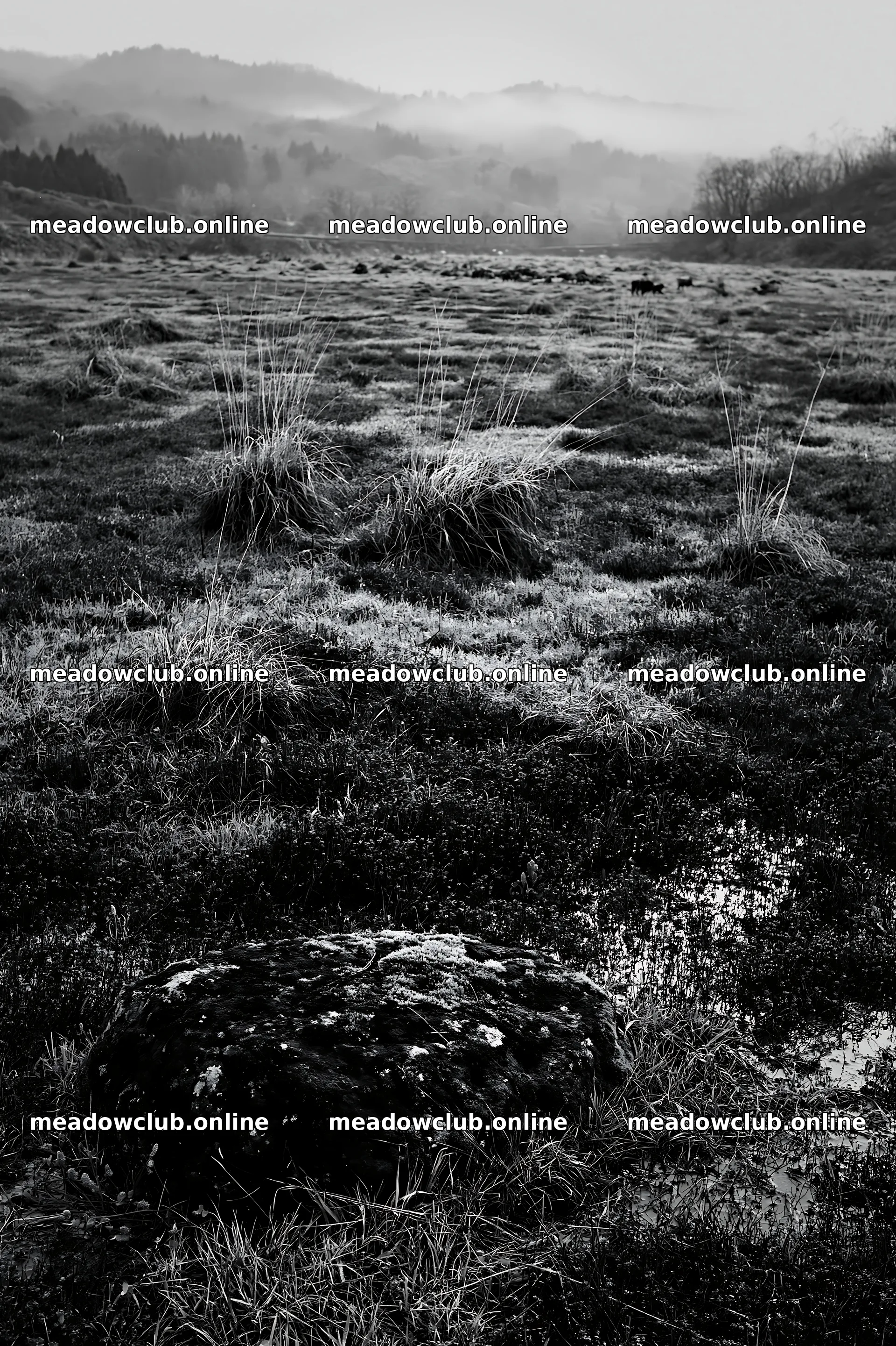 Miyagi spring recovery meadow mossy stone among grass and plants – meadow photos 6480x9722