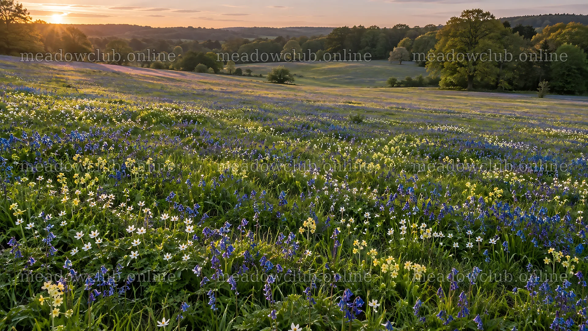Spring Bulbs in a Rolling Meadow at Golden Hour – meadow photos 10324x5812
